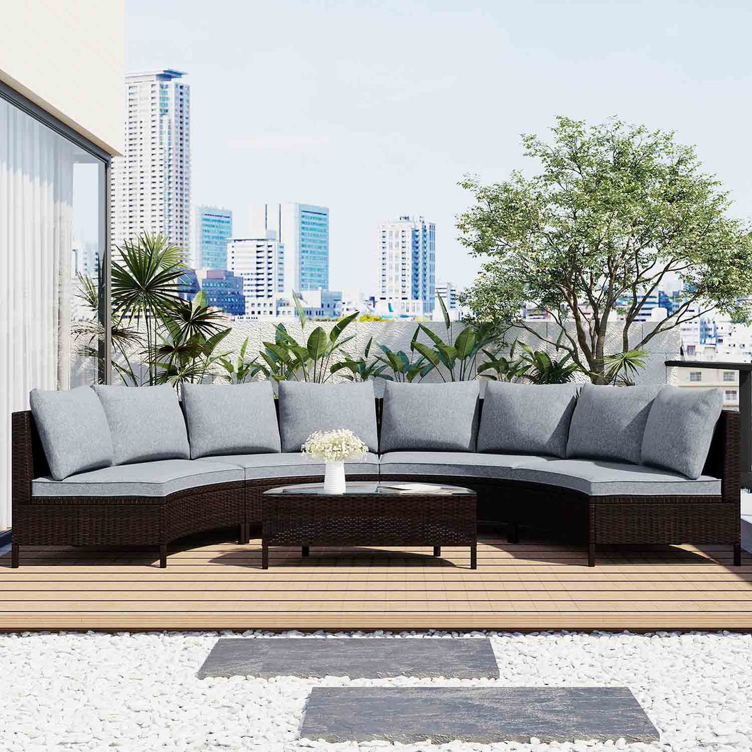 Irta All-Weather Wicker Outdoor Sectional Sofa Set with Tempered Glass Table