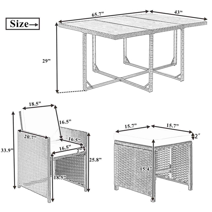Haven Patio Wicker Dining Table Set with Wood Tabletop for 10