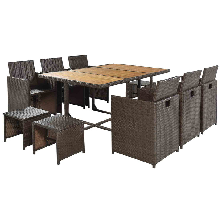 Haven Patio Wicker Dining Table Set with Wood Tabletop for 10