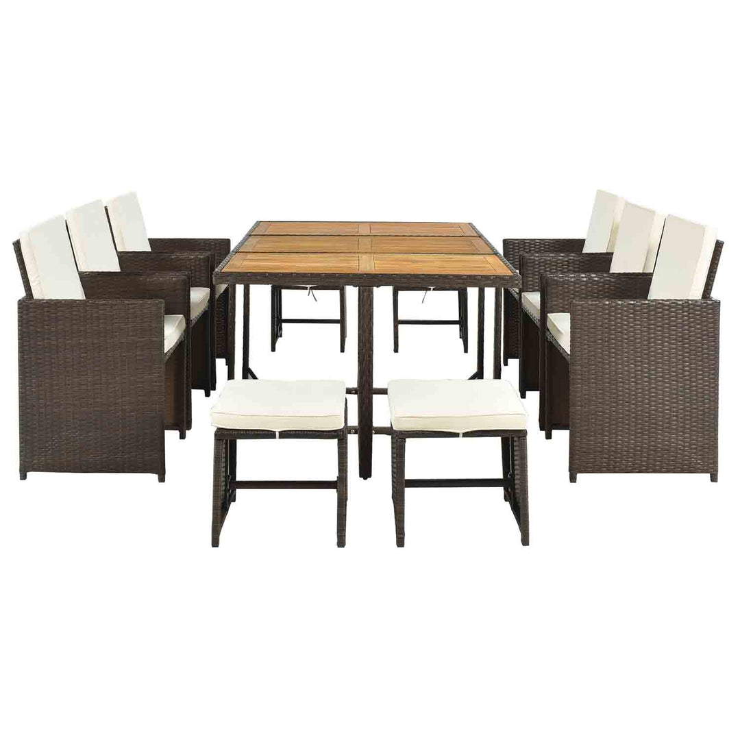 Haven Patio Wicker Dining Table Set with Wood Tabletop for 10
