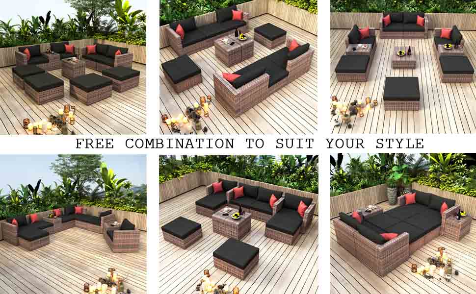 Irta Outdoor Patio Garden Brown Wicker Sectional Conversation Sofa Set -7 Seat