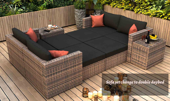 Irta Outdoor Patio Garden Brown Wicker Sectional Conversation Sofa Set -7 Seat