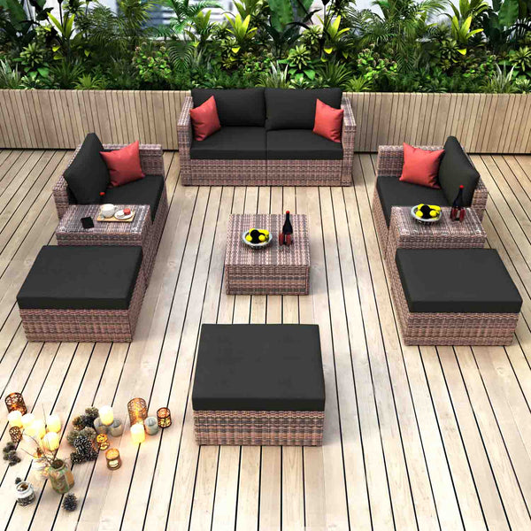 Irta Outdoor Patio Garden Brown Wicker Sectional Conversation Sofa Set -7 Seat