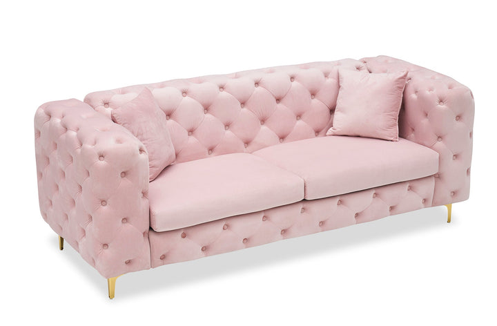Sitka Pink Velvet Loveseat With Two Throw Pillows