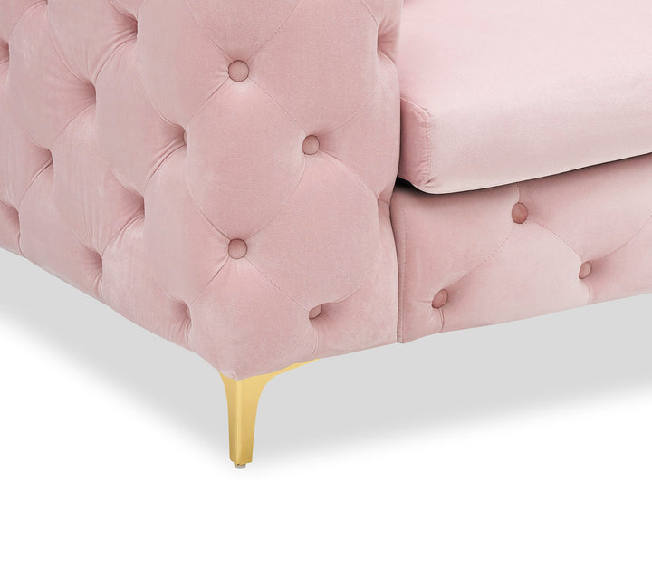 Sitka Pink Velvet Loveseat With Two Throw Pillows