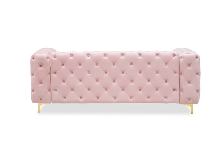 Sitka Pink Velvet Loveseat With Two Throw Pillows