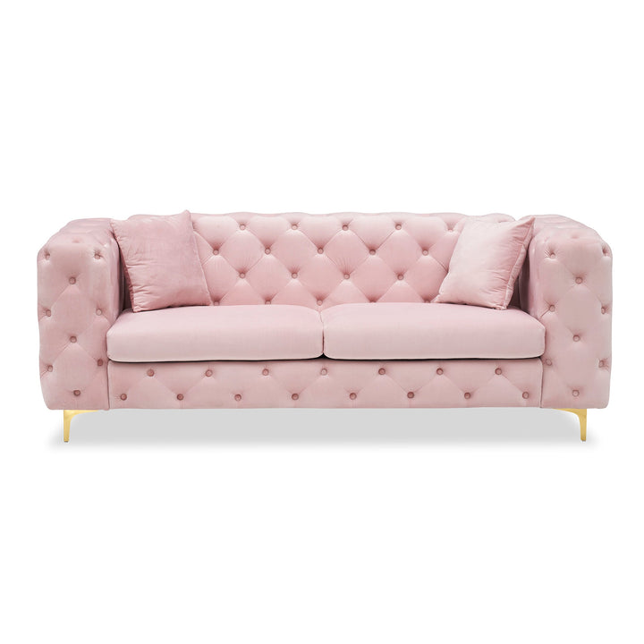 Sitka Pink Velvet Loveseat With Two Throw Pillows
