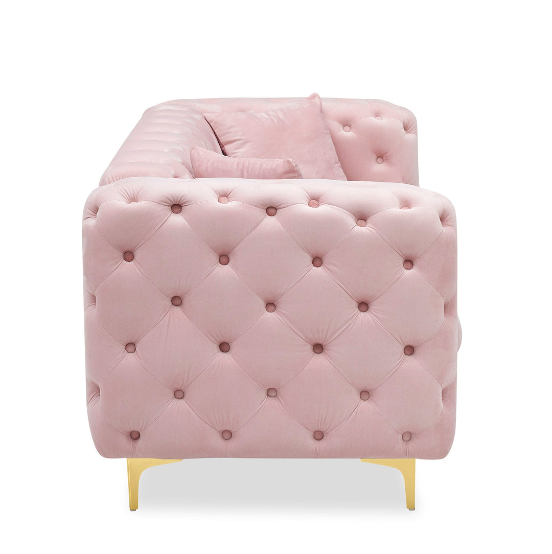 Sitka Pink Velvet Loveseat With Two Throw Pillows