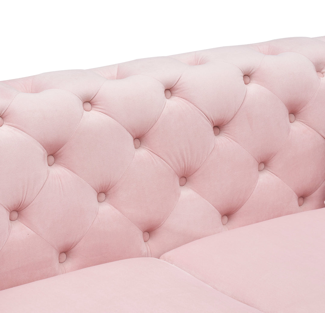 Sitka Pink Velvet Loveseat With Two Throw Pillows