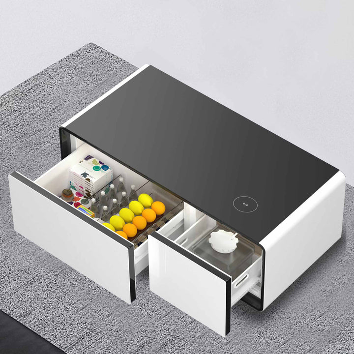 Shinju Modern Smart mini Coffee Table with Built in Fridge,white