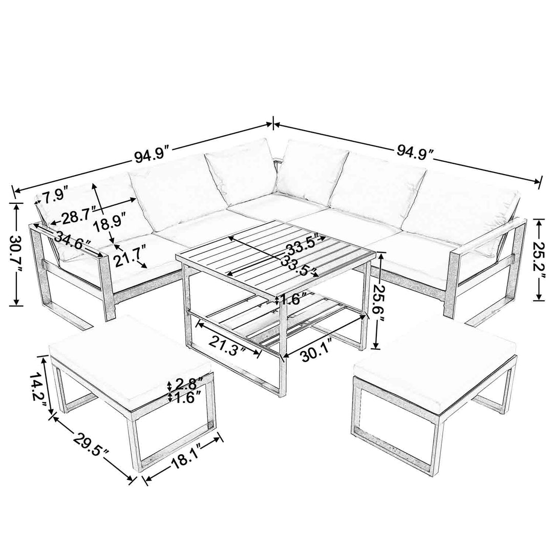 Oasis Modern Outdoor Sectional with Coffee Table