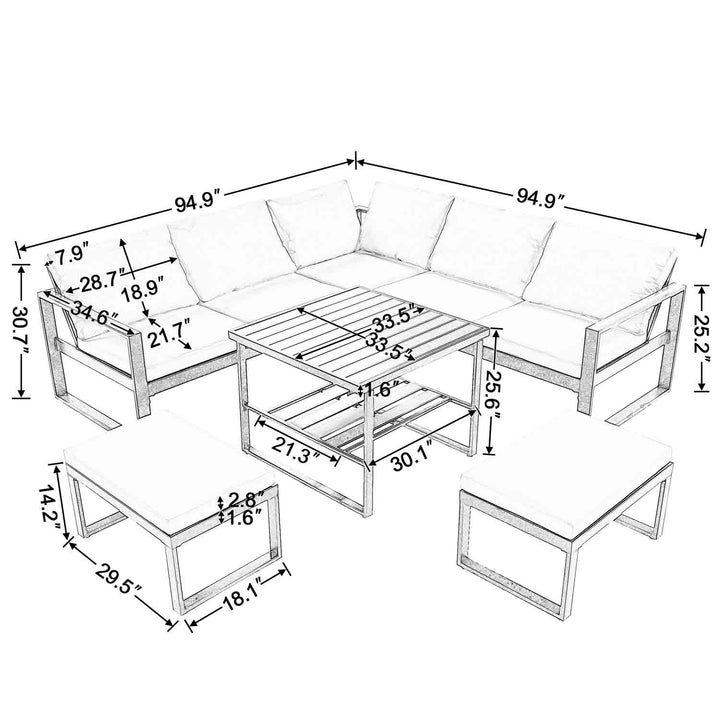 Oasis Modern Outdoor Sectional with Coffee Table