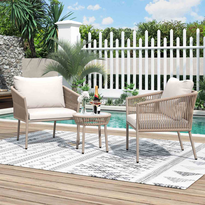 Irta Woven Rope Patio Lounge Chair with Cushion 3 Piece Set