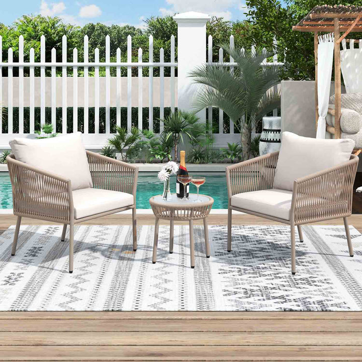 Irta Woven Rope Patio Lounge Chair with Cushion 3 Piece Set