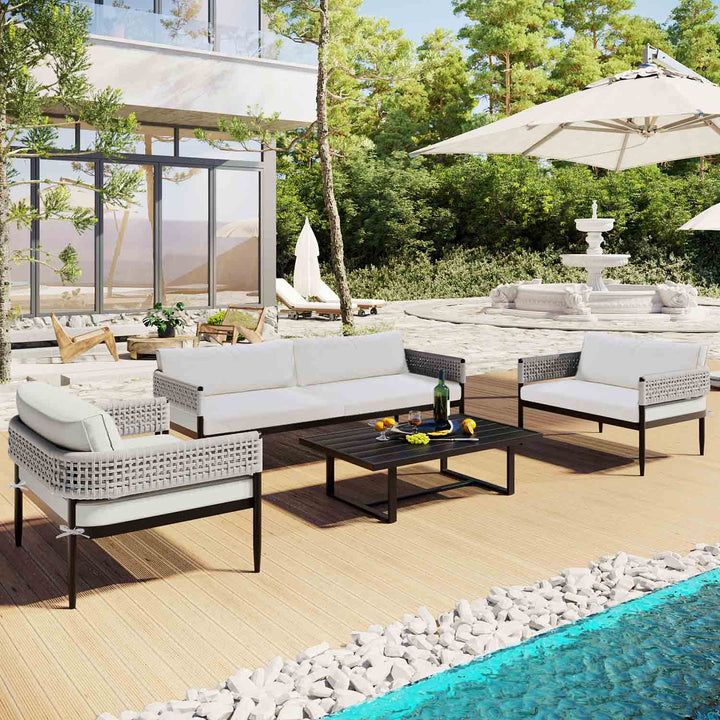 Oasis Woven Rope Outdoor Conversation Set with Cushion &Coffee Table