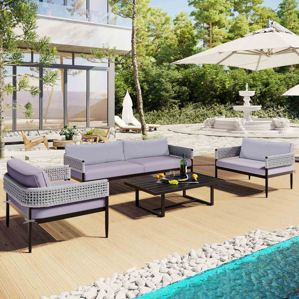Oasis Woven Rope Outdoor Conversation Set with Cushion &Coffee Table