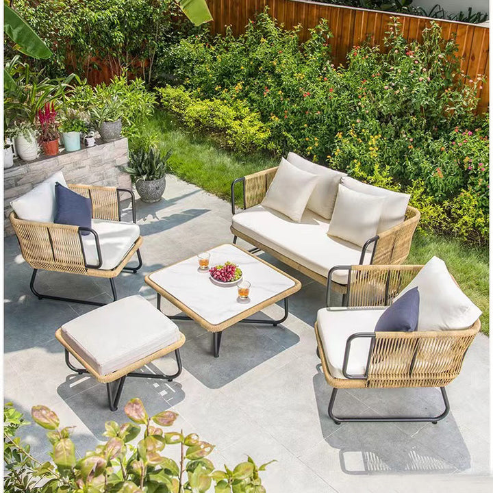 Oasis Outdoor Rope Woven Seating Set with Armchairs & Ottoman - 5 Seat