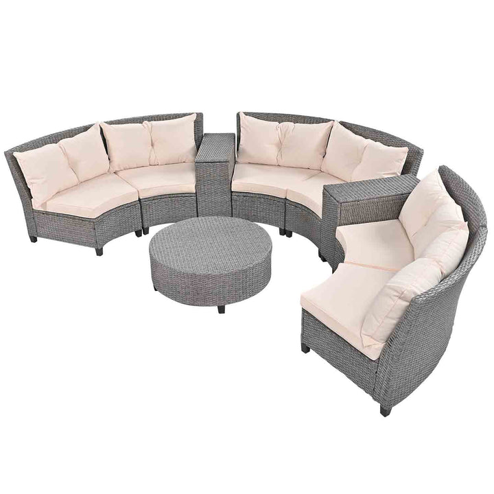 Irta 6 Seaters Curved Rattan Suit Combination with Cushions and Table