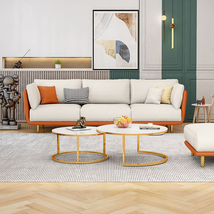Madge Orange& White 3-Seater Sofa Set Deep Seat