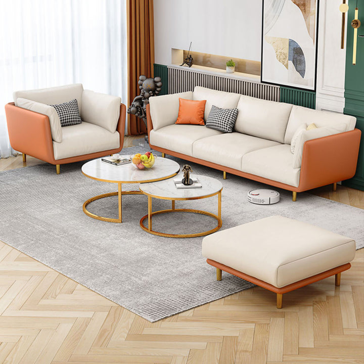 Madge Orange& White 3-Seater Sofa Set Deep Seat