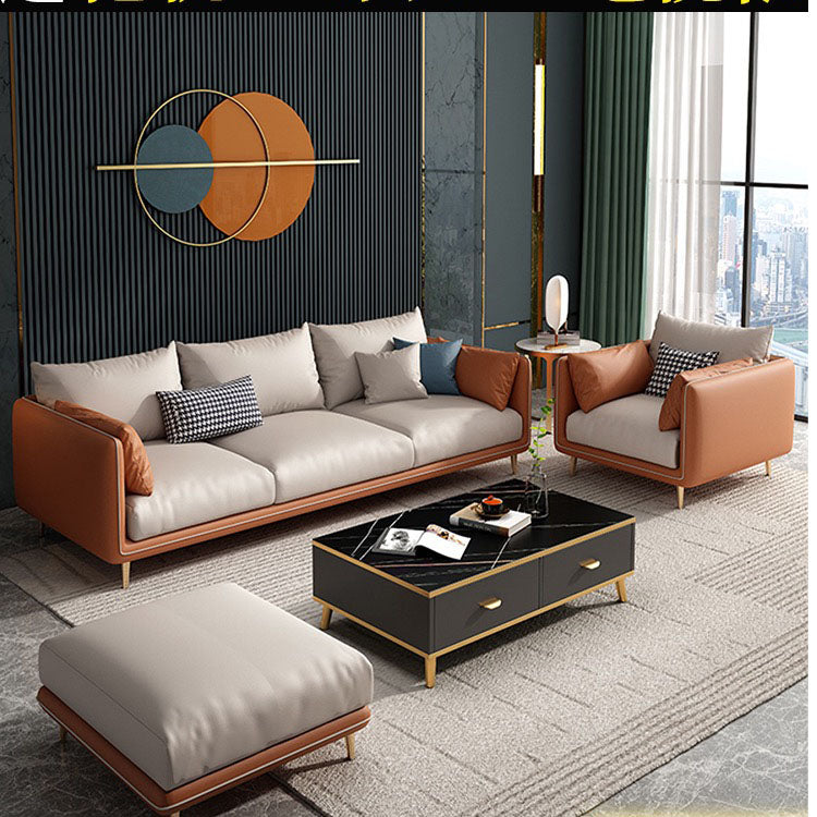 Madge Orange& White 3-Seater Sofa Set Deep Seat