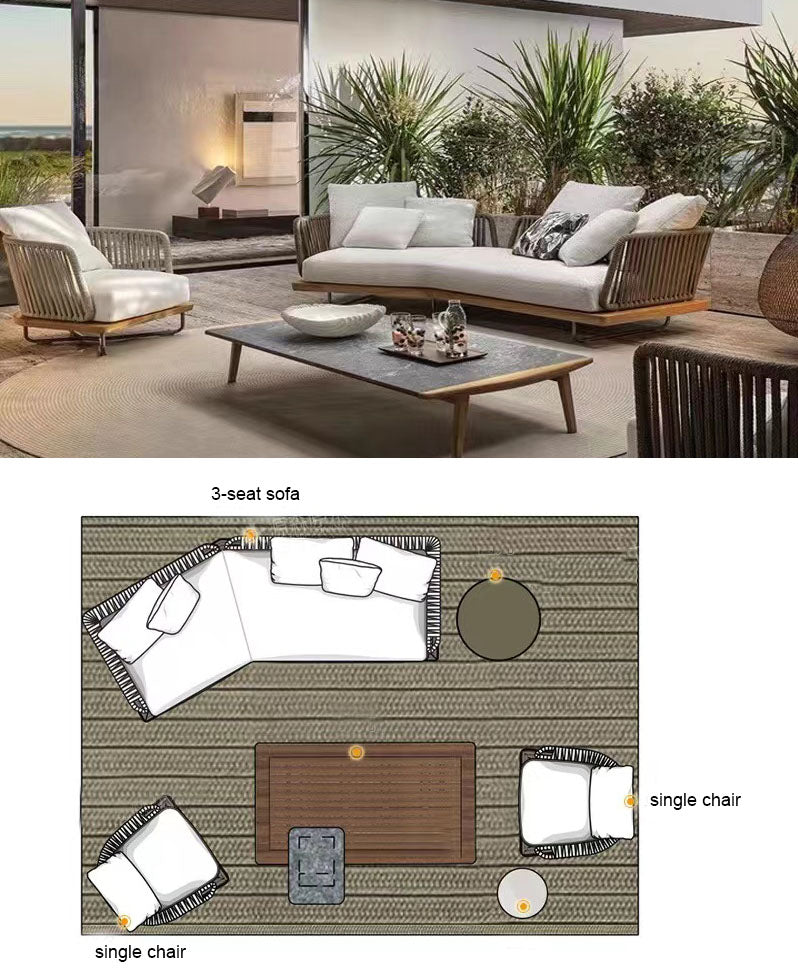 Irta Teak Outdoor Sectional Sofa Set with Table