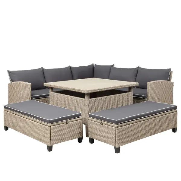 6-Piece Patio Rattan Outdoor Sectional