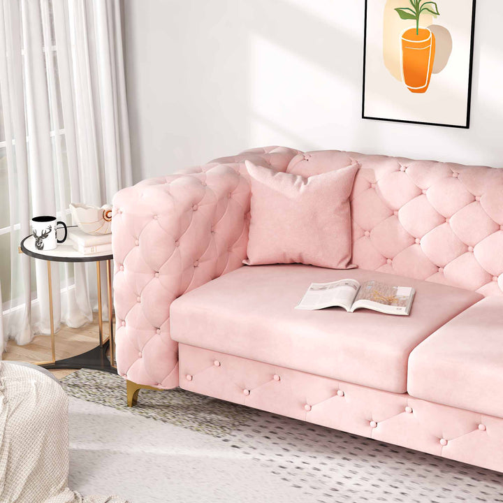 Sitka Pink Velvet Loveseat With Two Throw Pillows