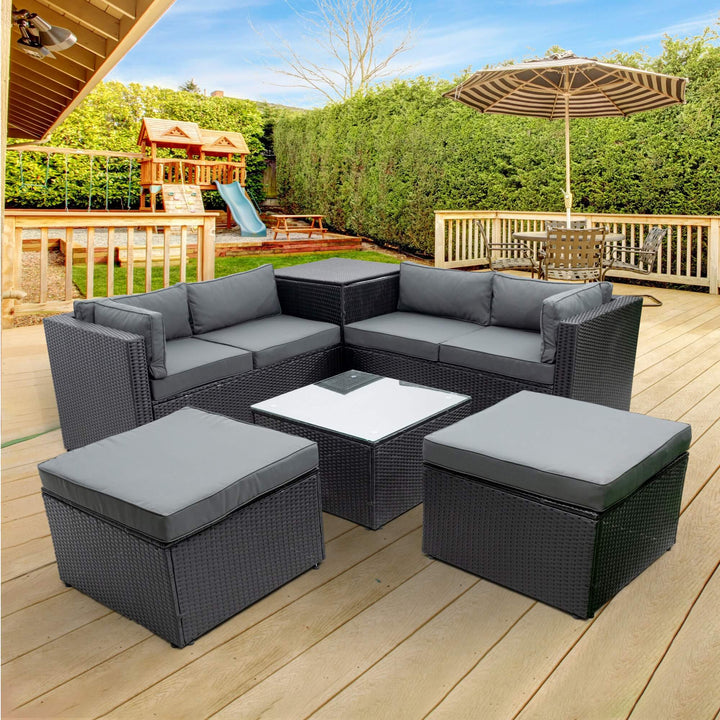 Irta Outdoor Sectional Sofa Set with Storage Box-6 Seat