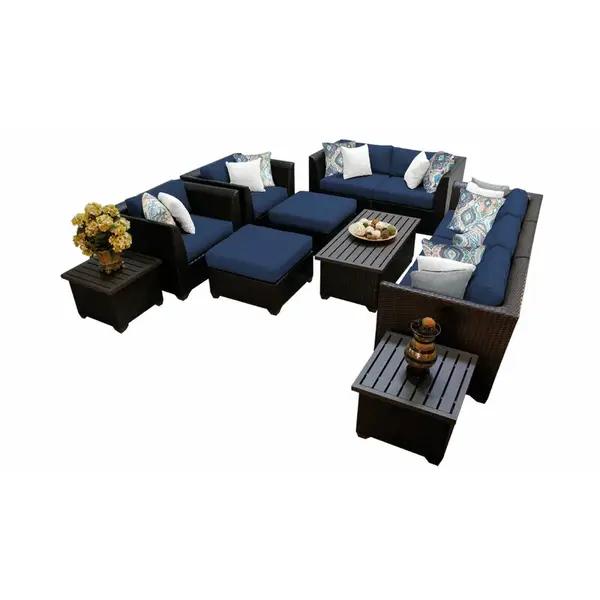 Capri Wicker Outdoor Sofa, 1 Loveseat, 2 Chairs, 2 Ottomans & 3 Coffee Table Set