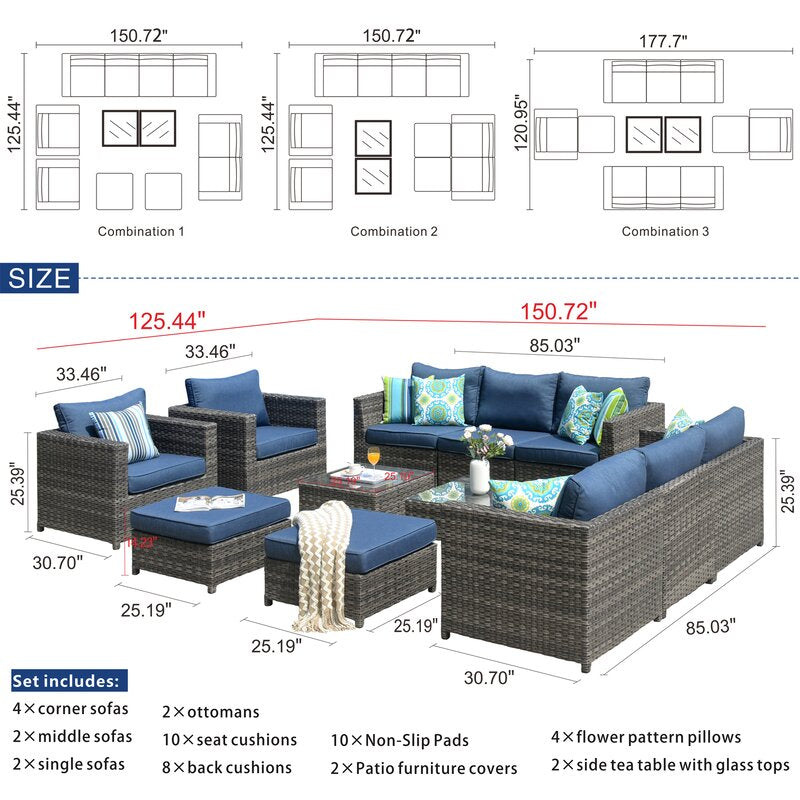 Capri Wicker 2 Outdoor Sofas, 2 Chairs, 2 Ottomans & 2 Coffee Tables