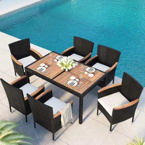 Haven 7-Piece Patio Wicker Dining Sets For 6 | Hooseng Furniture – HOOSENG