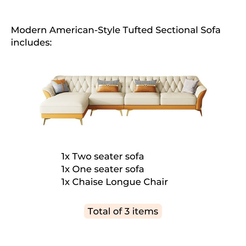 Sitka Modern Tufted Sectional with Chaise Longue 3 Pieces