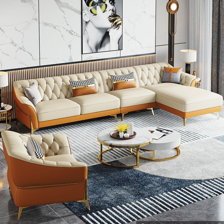 Sitka Modern Tufted Sectional with Chaise Longue 3 Pieces