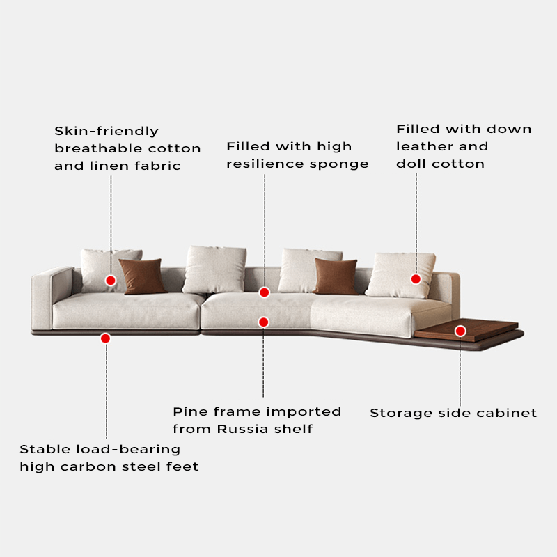 Rottnest Cotton Linen Curved Modular Sofa with Shelf