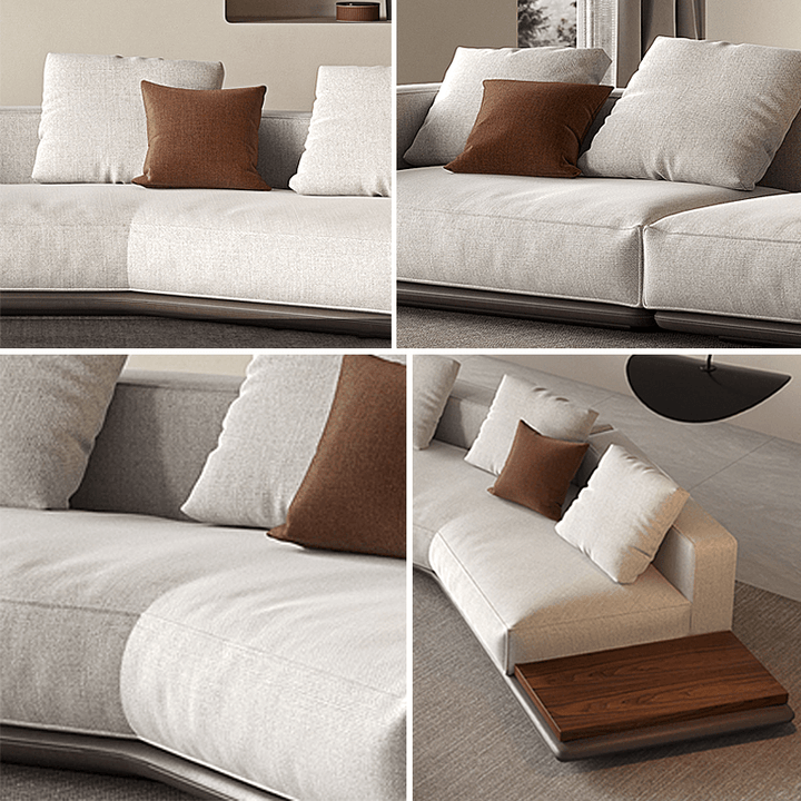 Rottnest Cotton Linen Curved Modular Sofa with Shelf