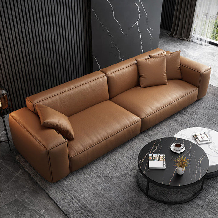 Madge Brown Microfiber Leather 4 Seats Couch with Ottoman