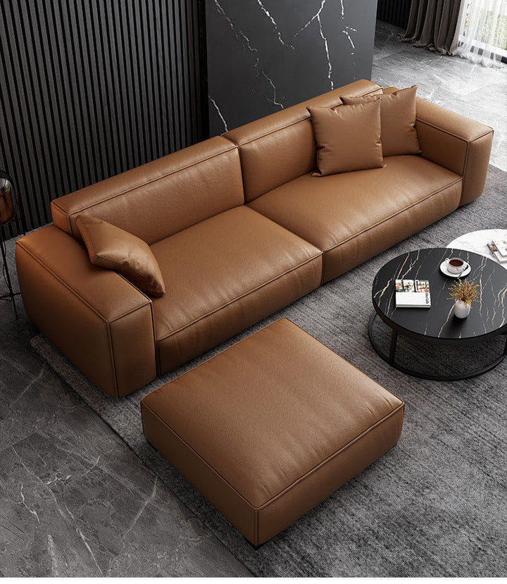 Madge Brown Microfiber Leather 4 Seats Couch with Ottoman