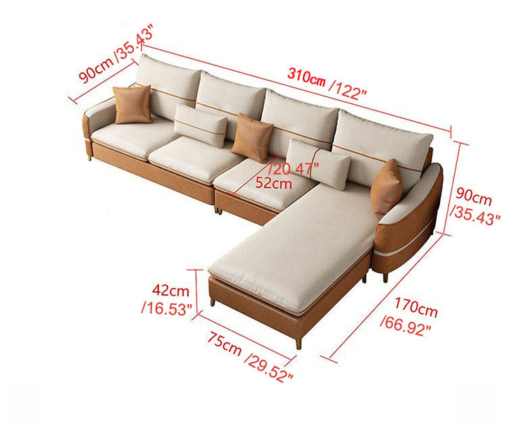 Madge Modern Luxury Chaise Sectional Sofa For Living Room