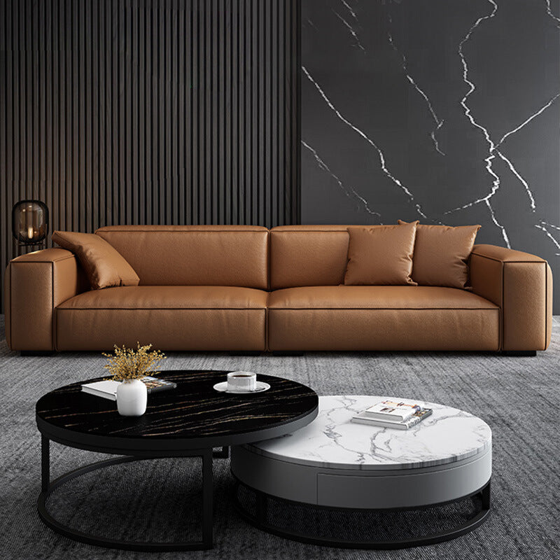 Madge Brown Microfiber Leather 4 Seats Couch with Ottoman