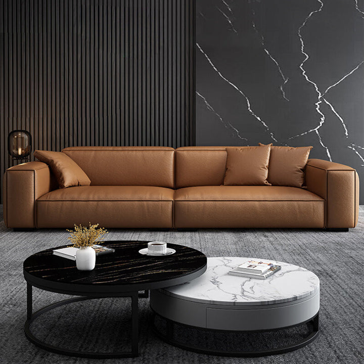 Madge Brown Microfiber Leather 4 Seats Couch with Ottoman