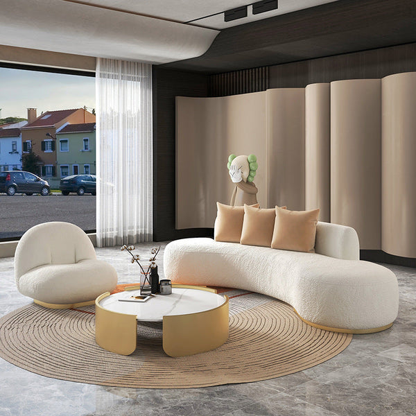 Ghita White Boucle Curved Sofa Set
