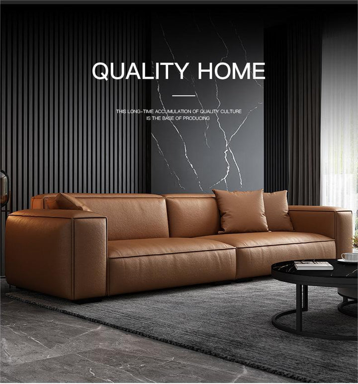 Madge Brown Microfiber Leather 4 Seats Couch with Ottoman