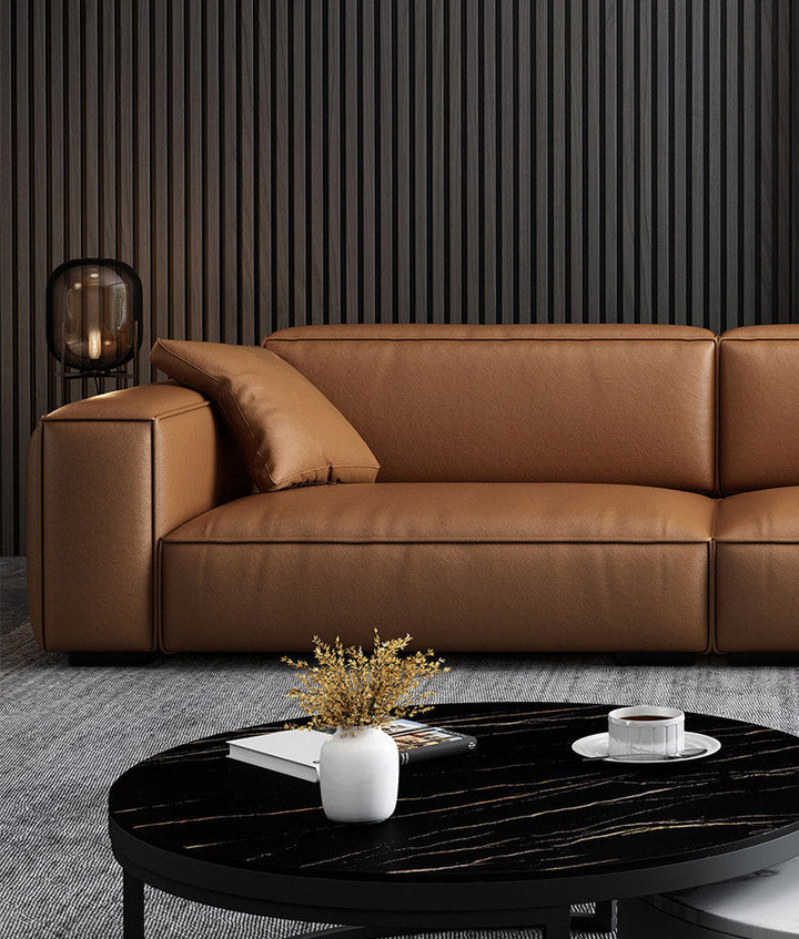 Madge Brown Microfiber Leather 4 Seats Couch with Ottoman