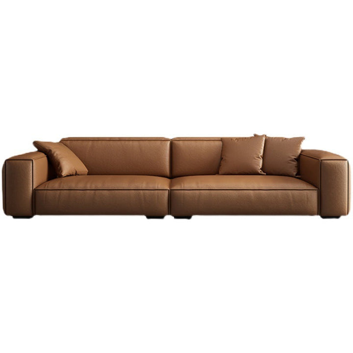 Madge Brown Microfiber Leather 4 Seats Couch with Ottoman
