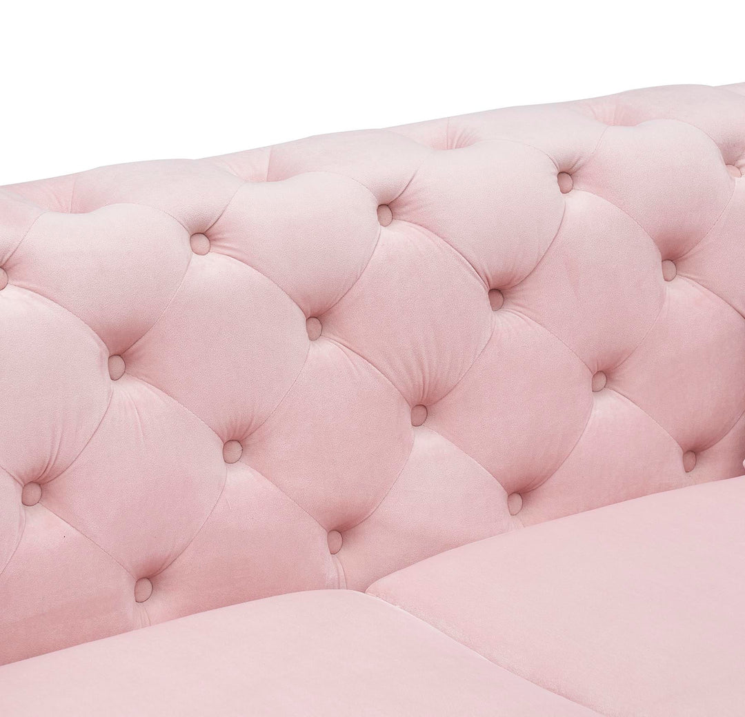 Sitka Pink Velvet Loveseat With Two Throw Pillows