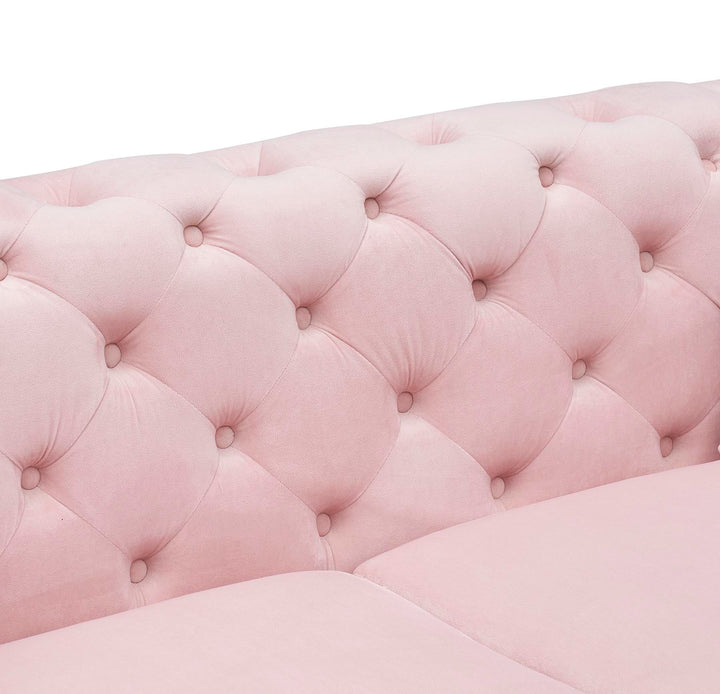 Sitka Pink Velvet Loveseat With Two Throw Pillows